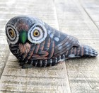 Vintage Wooden Owl Hand Carved Hand Painted Owl Glass Eyes Figurine 6 