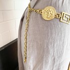 Vintage Gold Tone Lion Head Chain Belt Size 21 -39  Greek Egyptian Medallion 80s