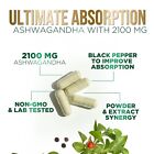 Organic Ashwagandha Capsules 2100mg Supplement W  Black Pepper Root Powder
