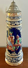 Vintage German 5l 20  Tall Pewter Lidded Ceramic Beer Stein Multiple Scenes