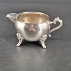 Vintage Silverplate Footed Creamer Pitcher Ornate Floral Feet Scroll Handle