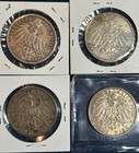 Lot Of 4 3 Marks Imperial Germany Silver Coins 1910 1911 A F   D Circulated