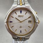 Seiko Kinetic Watch Men 40mm Silver Dial Two Tone Date 5m62-0cm0 New Cap