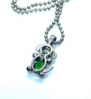 Vintage Sterling Silver Puppy Dog Pet Green   White Cz Pendant Necklace