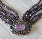 Heidi Daus Purple Beaded Faux Black Opal Necklace And Earring Set Signed