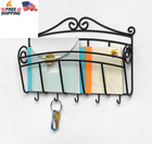  Scroll Wall Mail Organizer With Key Hooks Entryway Letter Holder Black