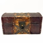 Vintage Wooden Treasure Chest Keepsake Box Embossed Wood Jewelry Trinket Storage
