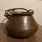 Antique Hand-hammered Copper Cauldron W  Wrought Iron Bail Handle 6    Hearth Pot