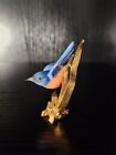 Boehm Bluebirdl On Gilded Branch Bird Figurine Porcelain Bronze Miniature 2 5