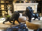 Meiji Period 19 20th Century Japanese Meiji Bronze Lions On Chip Carved Bases 