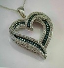 1ct Round Cut Blue Sapphire   Diamond Heart Pendant Necklace 14k White Gold Over