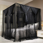 4 Corners Post Canopy Bed Curtain Black- King Size Royal Luxurious Cozy Drapes N
