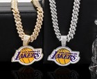 Los Angeles Lakers Gem Chain Necklace 24  Bling Pendant Gold  silver Fan Jewelry