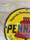 Pennzoil Safe Lubrication Round Advertising Sign Gas   Oil Yellow black red