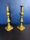 Pair Of Victorian 1890s Solid Brass English Beehive Candlesticks Reg  No 223580