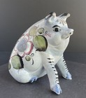 Vtg Piggy Bank Floral Hand Painted Pig Rare Ceramic Pottery Collectable Decor