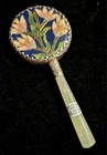 Vintage Cloisonne Hand Held Mirror With Faux Jade Handle  still In Box 