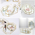 Mirror Glass Vanity Tray - Gold Ornate Makeup Vintage Octagonal Perfume Dresser 