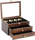 Wooden Silverware Chest 3 Layer Silver Ware Storage Box Organizer Flap Drawer