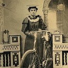 Antique Tintype Photograph Beautiful Young Woman With Bicycle Bike