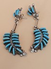 Vintage Sterling Silver Turquoise Needlepoint Dangle Earrings 925 Southwest 2 