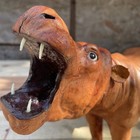 Vintage Brown Leather Wrapped Hippo Sculpture Statue Figure Open Mouth Large 13   