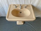 Antique Autumn Brown Tan Porcelain Pedestal Sink Old Vtg Kohler Bathroom 61-25e