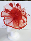 Women Red Fascinator Hat Headband Flower Feather Mesh Hair Clip Church Tea Party