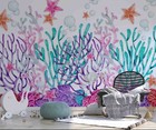 3d Coral Starfish Watercolor Pattern Self-adhesive Removable Wallpaper Murals
