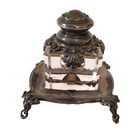 Antique 1897 Victorian Silver Metal Glass Inkwell With Stand