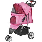 3-wheels Foldable Pet Stroller Dog Cat Stroller W storage Basket Cup Holder Pink