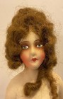 German Composition Boudoir Half Doll W  Long Brown Hair Antique 1920s Art Deco