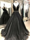 Elegant Black Gothic Wedding Dresses V Neck Beaded Lace Appliques Bridal Gowns