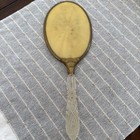 Antique Brass  plastic Handle   Back Art Deco Hand Held Vanity Mirror 