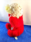 Vintage Eden Musical Moving Head Wind-up Red Plush Toy Doll Working