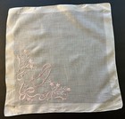 A  White Vintage Hankie Madeira Style Pink Monogram D Hand Embroidered Wedding