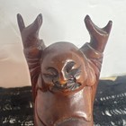Antique Chinese Handcarved Hardwood Laughing Buddha Hands Up Carving Sculpture 