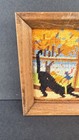 Vintage Framed Cross Stitch Fall Holiday Pumpkin Black Cat Rack Leaves 6    X 6   