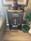 Antique Tiger Oak Curved Glass Cabinet