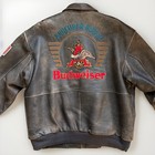 Vtg Distressed Leather Bomber Flight Jacket Mens L Budweiser Graphic Streetwear