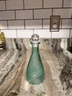 Vintage Aqua Hobnail Glass Decanter Bottle With Faceted Stopper     Mid-century Va