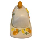Vintage 70s Retro Hand Painted Mushroom Butter Dish Ceramic Nature Orange Yellow