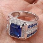 6 50ct Emerald Cut Natural Sapphire And Diamond Men s Ring 950 Pt Solid Platinum