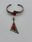 David Tune Navajo Sterling Silver Multi-stone Bracelet   Pendant Set  rare 