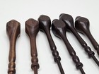 Vintage Wooden Lace Bobbins Lot Of 6 Dark Wood Large Body 4 Inch