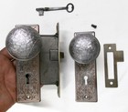 Antique Door Set Victorian   Eastlake Backplate Knob Mortise Lock Key Reclaimed