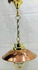 Vintage Antique Nautical Ship Brass Long Pendant Hanging Light With Copper Shade
