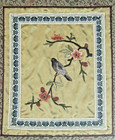 Vintage Asian Silk Embroidered Bird Blossoms Framed Picture Brocade Mat 11x12