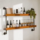 Industrial Pipe Wine Rack 2 Tier Floating Shelf Wall Storage Home Decor New