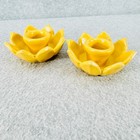 Blooming Flower Taper Candle Holders Yellow Ceramic Lot Of 2 Vintage